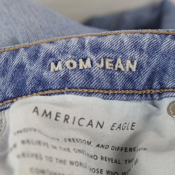 American Eagle Outfitters Blue Stretch Distressed Mom Jean Pants Womens Size 6 - Picture 5 of 6